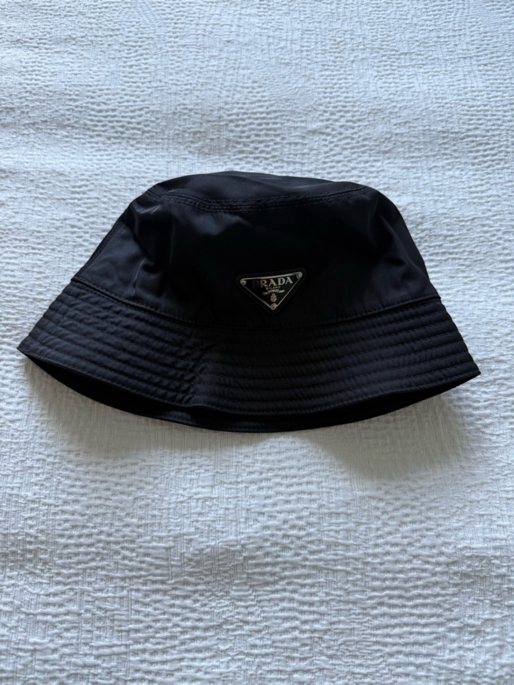 Prada Black Nylon Bucket Hat with Triangular Logo - Picture 2 of 5